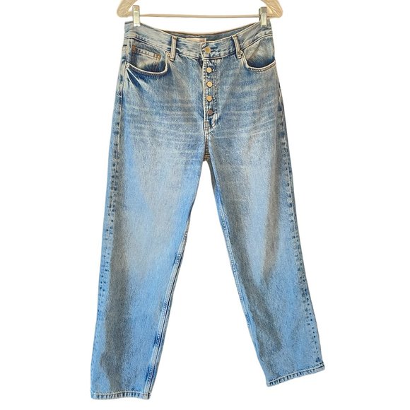 Anine Bing Denim - Anine Bing Button Fly Straight Leg Women High Rise Jeans Lightly Distressed 28